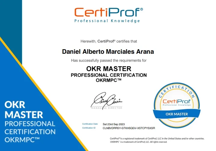Certificado OKR Master Professional Certification — Daniel Marciales