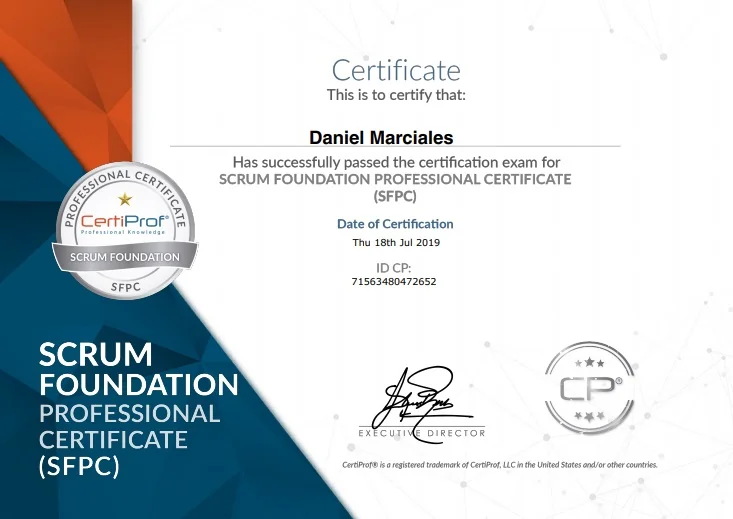 Certificado Scrum Foundations Professional Certificate (SFPC) — Daniel Marciales